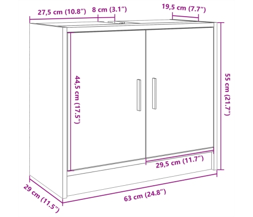 Armario para lavabo madera de ingeniería blanco 63x29x55 cm