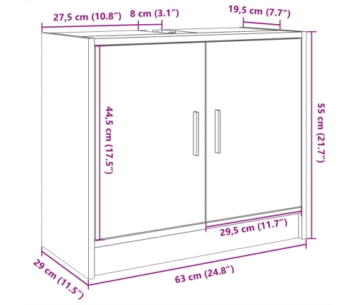 Armario para lavabo madera de ingeniería negro 63x29x55 cm