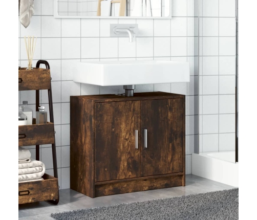 Armario de lavabo madera ingeniería roble ahumado 63x29x55 cm