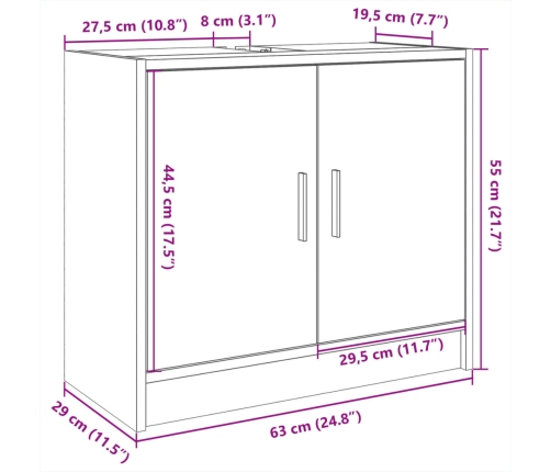 Armario de lavabo madera ingeniería marrón roble 63x29x55 cm