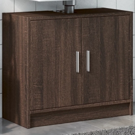 Armario de lavabo madera ingeniería marrón roble 63x29x55 cm