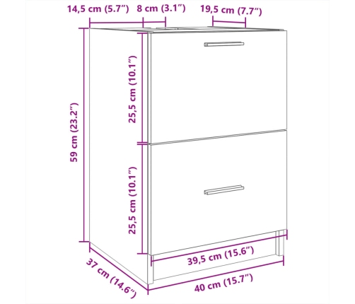 Armario de lavabo madera de ingeniería negro 40x37x59 cm