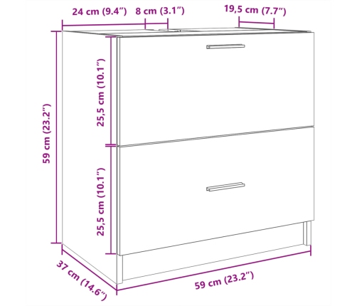 Armario de lavabo madera de ingeniería negro 59x37x59 cm