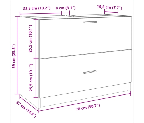 Armario de lavabo madera de ingeniería negro 78x37x59 cm