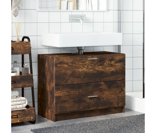 Armario de lavabo madera ingeniería roble ahumado 78x37x59 cm