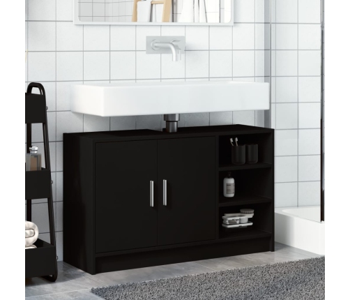 Armario de lavabo madera de ingeniería negro 90x29x55 cm