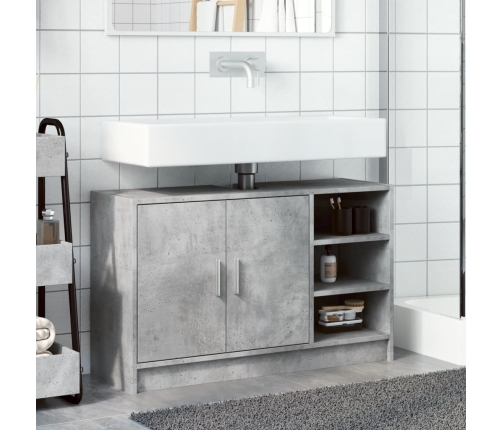 Armario de lavabo madera ingeniería gris hormigón 90x29x55 cm