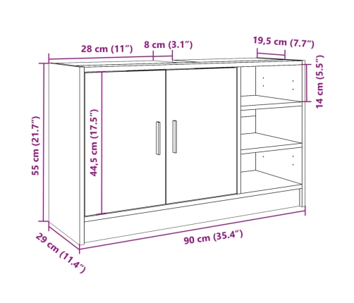 Armario de lavabo madera ingeniería gris hormigón 90x29x55 cm