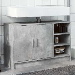 Armario de lavabo madera ingeniería gris hormigón 90x29x55 cm