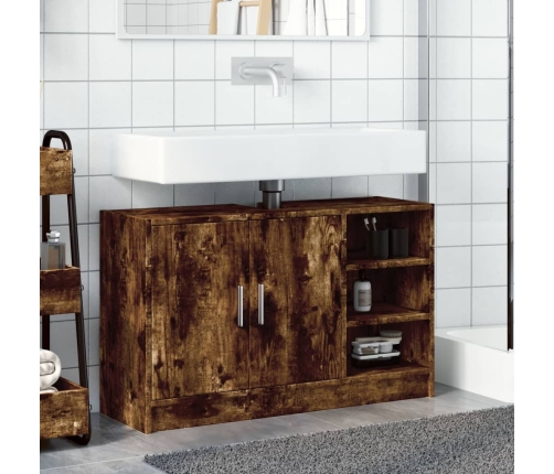 Armario de lavabo madera ingeniería roble ahumado 90x29x55 cm