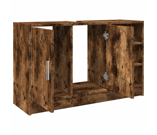 Armario de lavabo madera ingeniería roble ahumado 90x29x55 cm