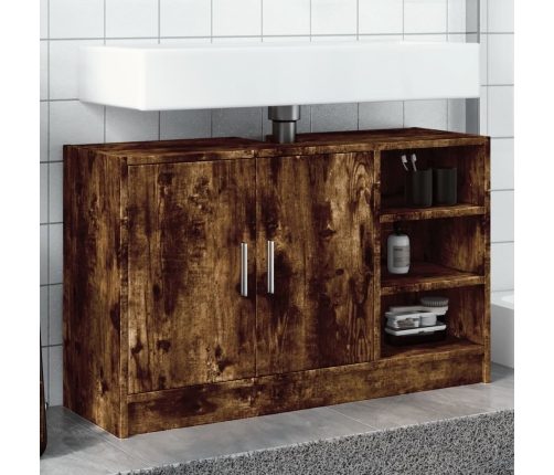 Armario de lavabo madera ingeniería roble ahumado 90x29x55 cm