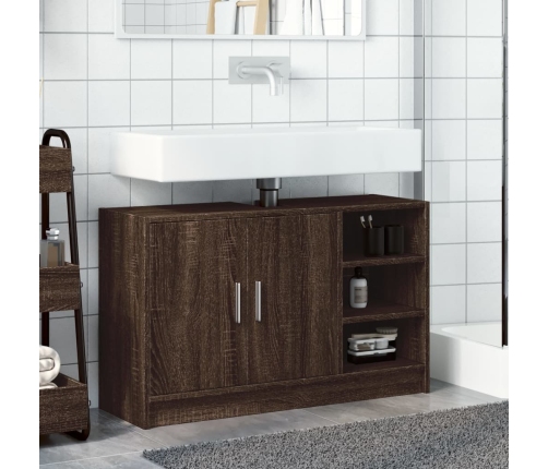 Mueble de lavabo madera de ingeniería roble marrón 90x29x55 cm