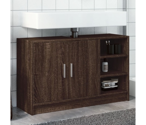 Mueble de lavabo madera de ingeniería roble marrón 90x29x55 cm