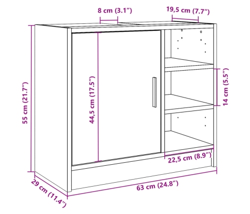 Armario para lavabo madera de ingeniería blanco 63x29x55 cm