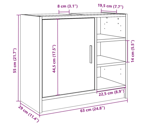 Armario para lavabo madera de ingeniería negro 63x29x55 cm