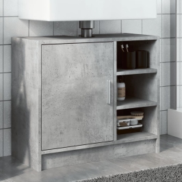 Armario de lavabo madera ingeniería gris hormigón 63x29x55 cm