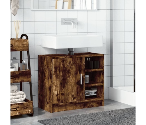 Armario de lavabo madera ingeniería roble ahumado 63x29x55 cm