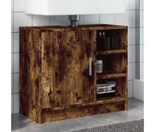 Armario de lavabo madera ingeniería roble ahumado 63x29x55 cm