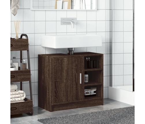 Armario de lavabo madera ingeniería marrón roble 63x29x55 cm