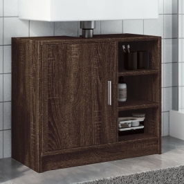 Armario de lavabo madera ingeniería marrón roble 63x29x55 cm