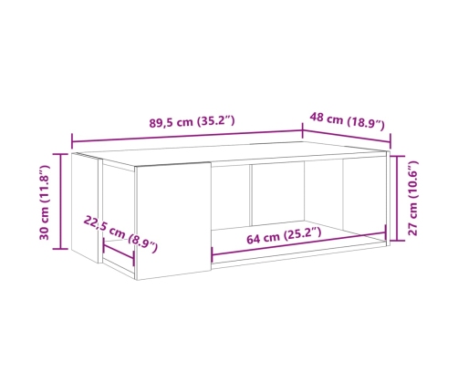 vidaXL Mesa de centro madera de ingeniería roble Sonoma 89,5x48x30 cm