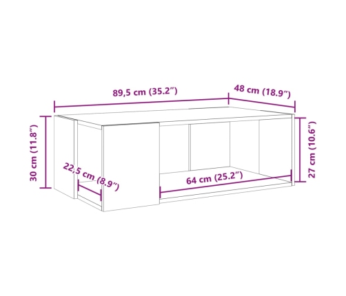 Mesa de centro madera de ingeniería gris Sonoma 89,5x48x30 cm