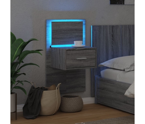 vidaXL Mesita de noche de pared con luces LED gris Sonoma