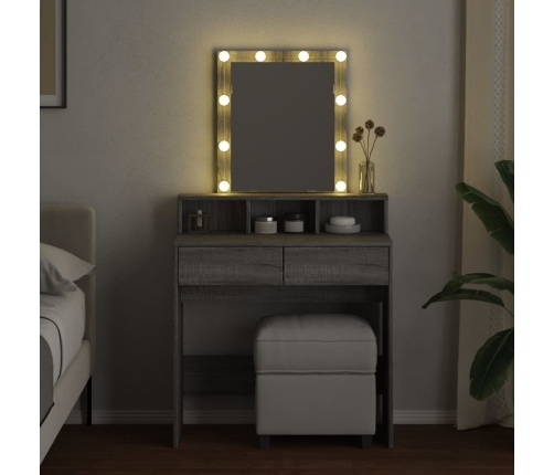 Tocador con luces LED color gris Sonoma 80x41x144,5 cm