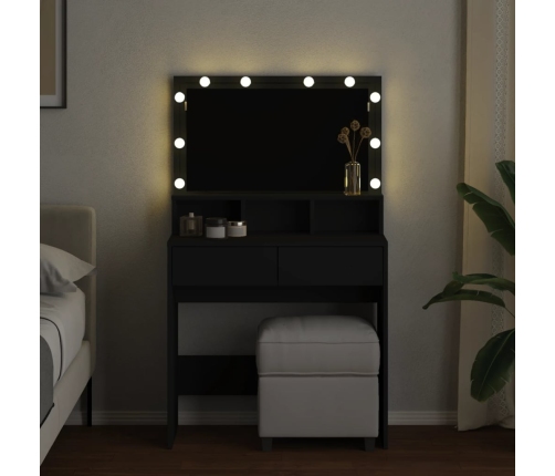 Tocador con luces LED negro 80x41x134,5 cm