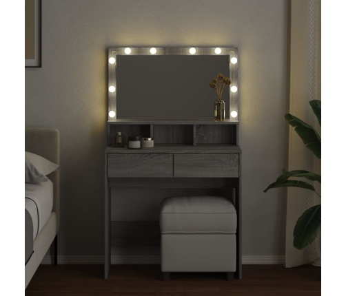 Tocador con luces LED color gris Sonoma 80x41x134,5 cm