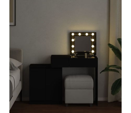 Tocador con luces LED negro 115x37x110,5 cm