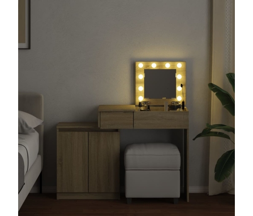 Tocador con luces LED color roble Sonoma 115x37x110,5 cm