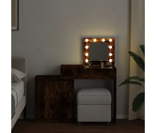 Tocador con luces LED roble ahumado 115x37x110,5 cm