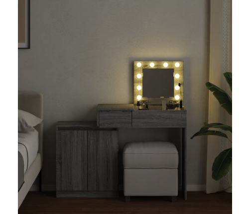 Tocador con luces LED gris sonoma 115x37x110,5 cm