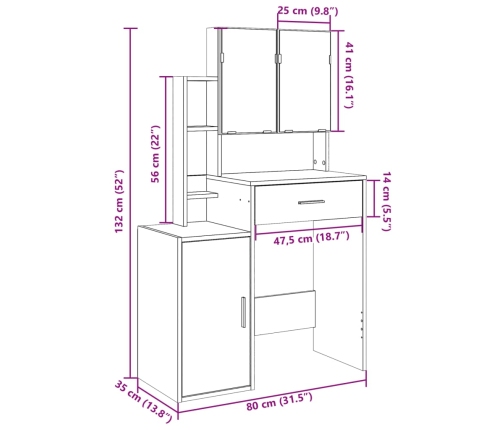 Tocador con mueble blanco 80x35x132 cm