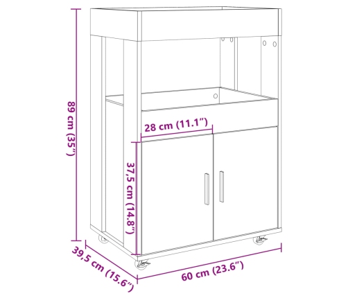 Carrito de bar madera de ingeniería blanco 60x39,5x89 cm