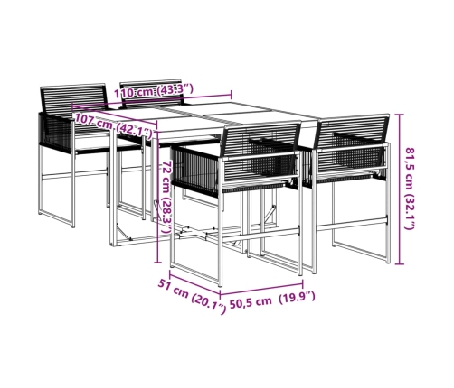 Set de muebles jardín 5 pzas con cojines ratán sintético negro