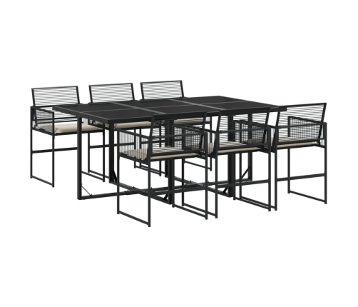 Set de comedor de jardín 7 pzas y cojines ratán sintético negro