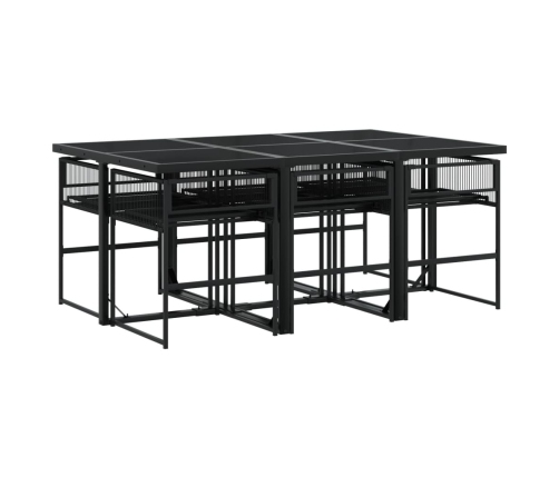 Set de comedor de jardín 7 pzas y cojines ratán sintético negro