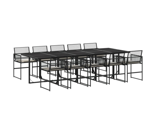 Set de comedor jardín 11 pzas con cojines ratán sintético negro