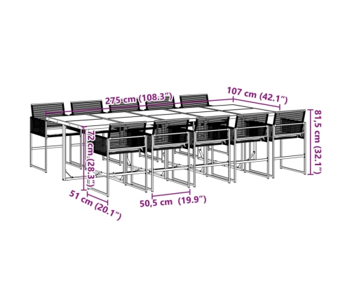 Set de comedor jardín 11 pzas con cojines ratán sintético negro