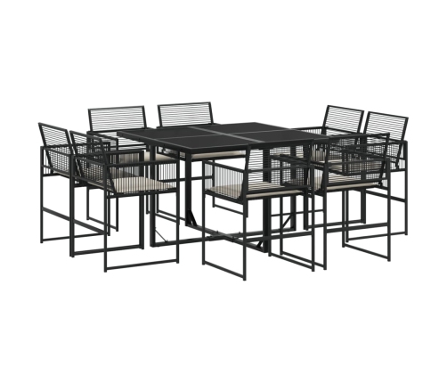 Set de comedor de jardín 9 pzas y cojines ratán sintético negro