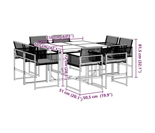 Set de comedor de jardín 9 pzas y cojines ratán sintético negro