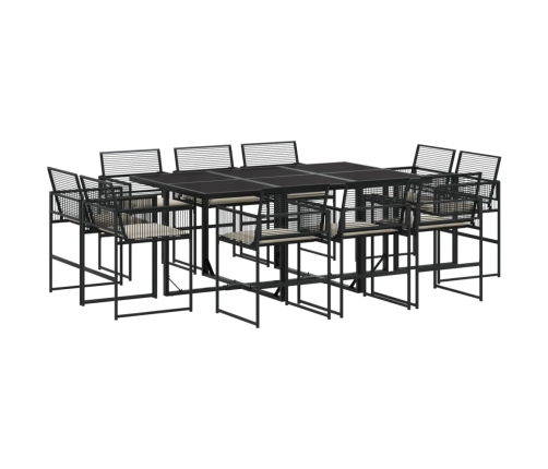 Set de comedor jardín 11 pzas con cojines ratán sintético negro