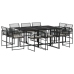 Set de comedor jardín 11 pzas con cojines ratán sintético negro
