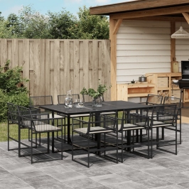 Set de comedor jardín 11 pzas con cojines ratán sintético negro