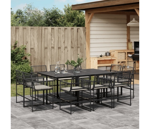 Set de comedor jardín 11 pzas con cojines ratán sintético negro