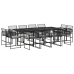 Set comedor de jardín con cojines 13 pzas ratán sintético negro