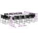 Set comedor de jardín con cojines 13 pzas ratán sintético negro